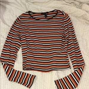 Forever 21 Orange and Black Striped Long Sleeve Top
